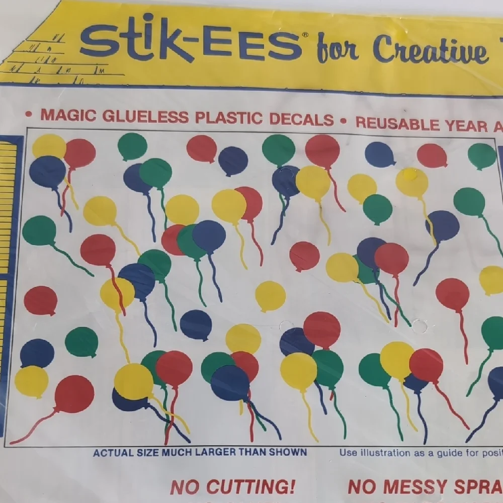 Vtg Stik-EES Vinyl Window Decals Clings Balloons Birthday1993 NIP